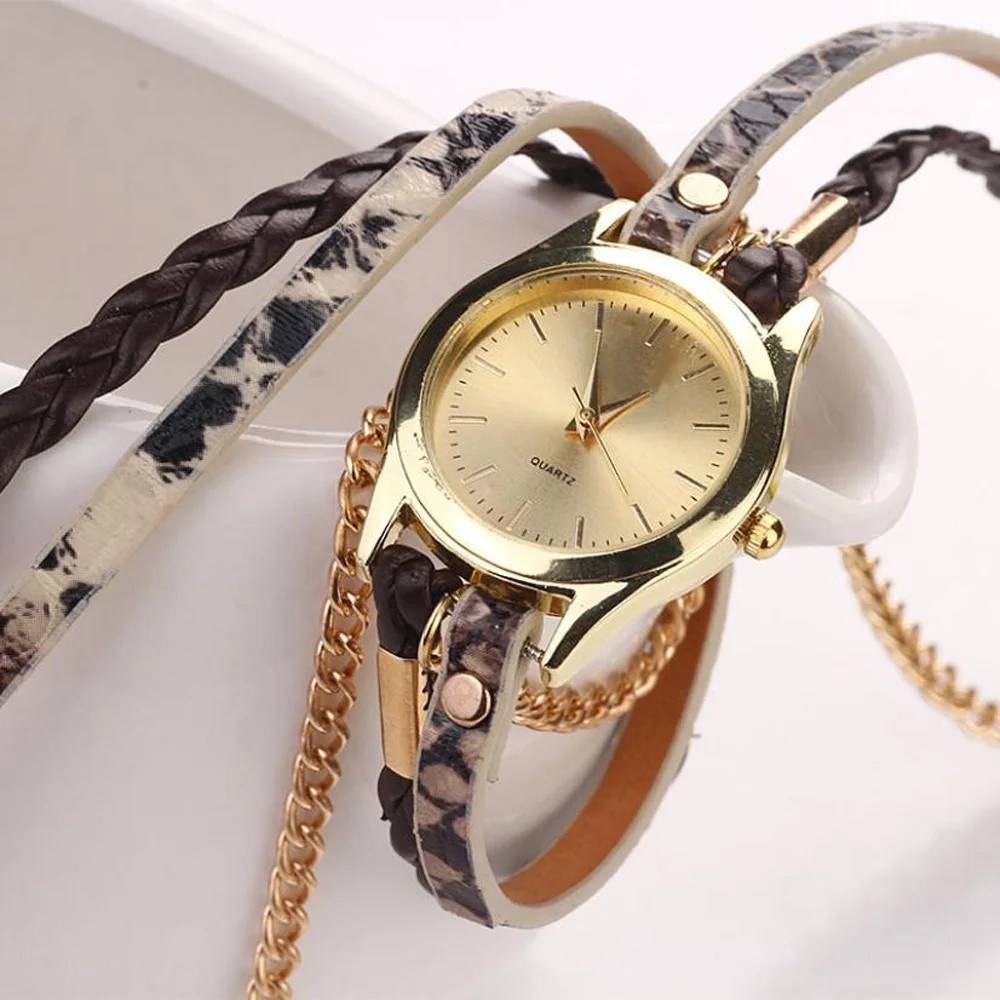 Женские наручные часы с леопардовым ремешком кварцевые плетеным M7 2018|dropshipping