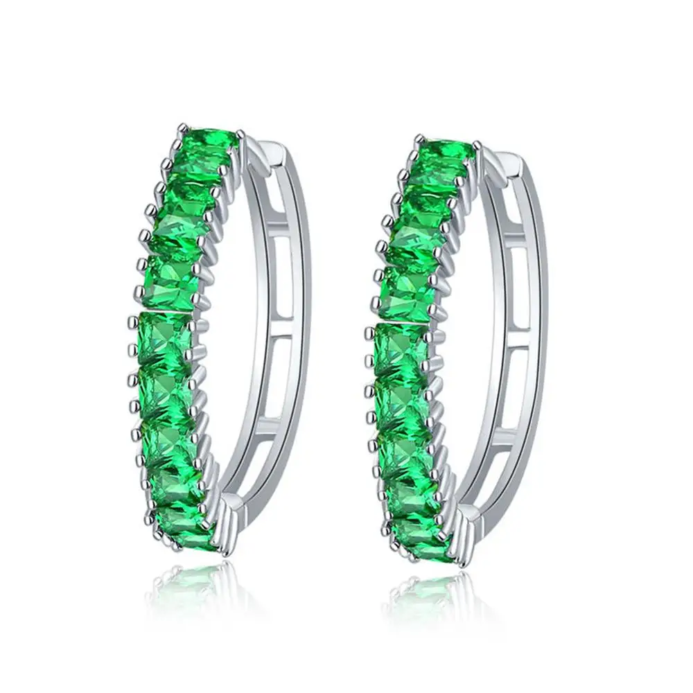 HanCheng Новая мода Классическая петля серебро покрытый Цирконий камень драгоценный Круглый Круг Серьги-кольца для женщин ювелирные изделия brincos bijoux - Окраска металла: green C