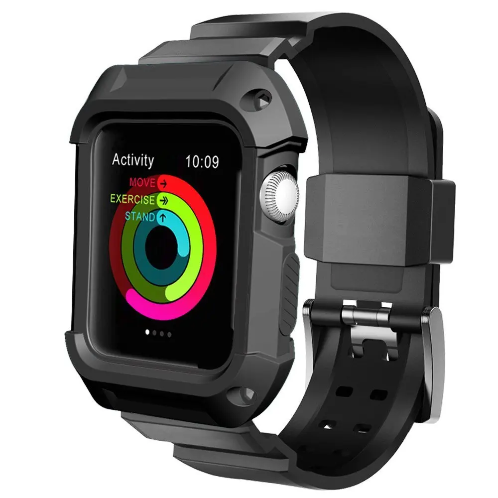 Роскошный бренд для Apple watch 38 мм 42 черный резиновый ремешок три защитных чехла