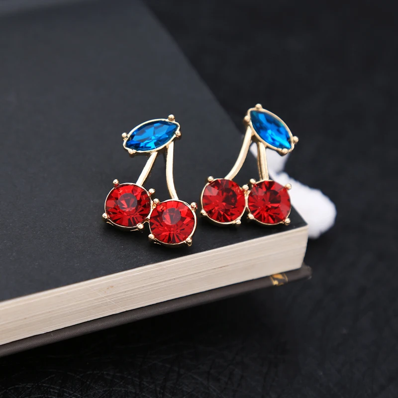 Массовая Цена 2018 новая красная вишня Стекло Crystal Blue серьги Нежный Для женщин моды