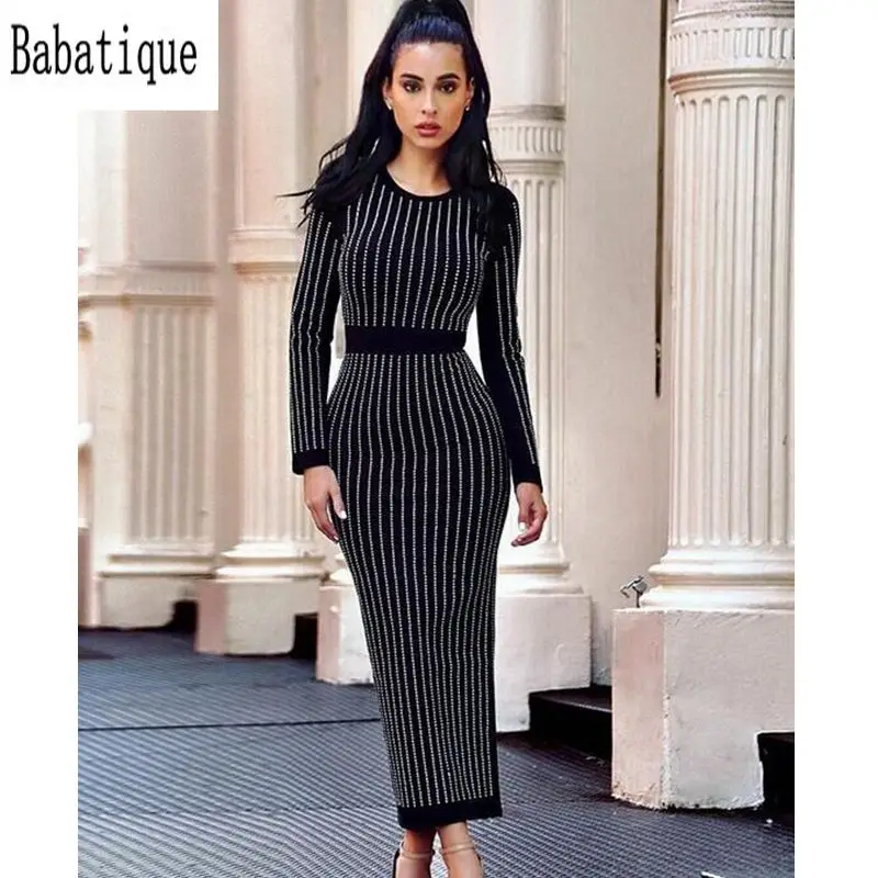 Пикантные элегантные Bodycon бриллиантами платье Новая мода красивое, лонгслив женские миди для ночной клуб вечерние HL