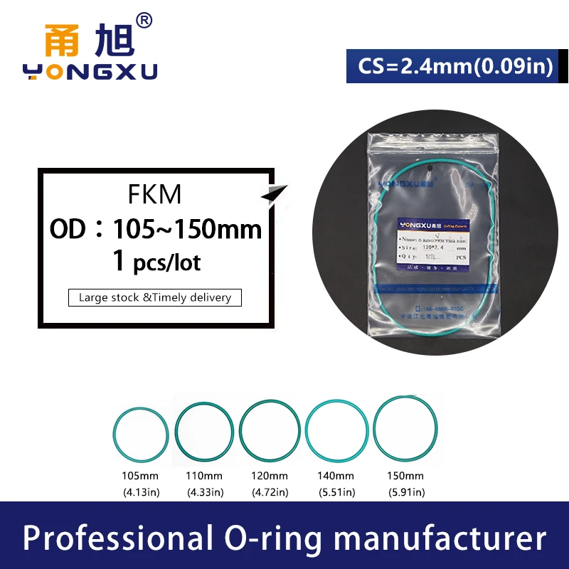 Зеленые фторрезиновые уплотнительные кольца FKM CS2.4mm OD105/110/120/140/150*2 4 мм ORings для