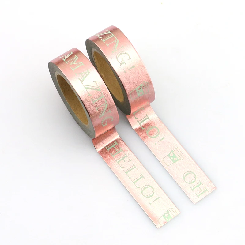 10M Pink Foil Washi Tape Cups Words-HELLO AMAZING FANTASTIC DAY for Planner Scrapbooking Decor Masking Stationery |