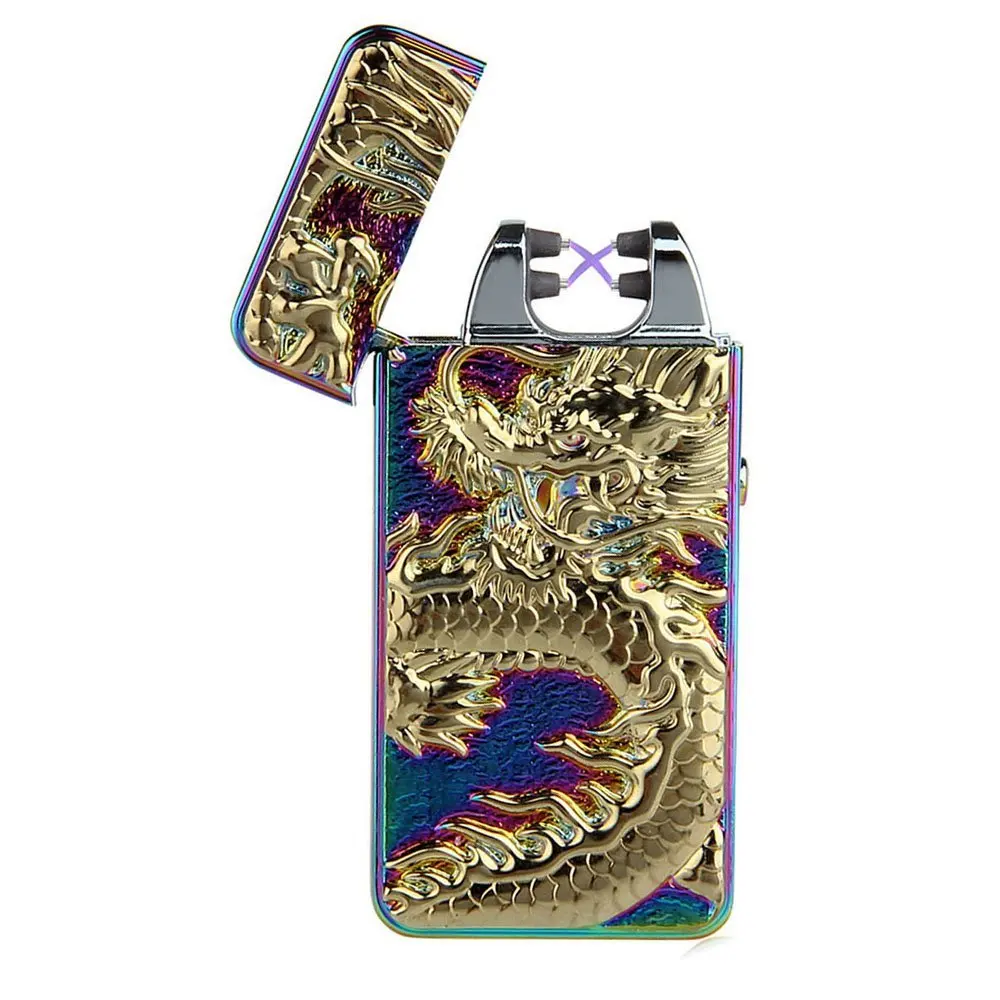Metal Windproof Cigarette Lighter Electric Double Arc Plasma Pulse USB Rechargeable Cigar Smoking Men |