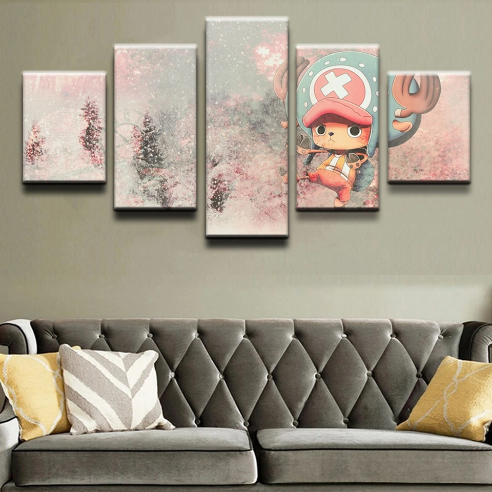 

Wall Art Canvas Home Decor Painting 5 Pcs Anime Characters Cute Tony Chopper Printed Modern Posters Modular Pictures Living Room