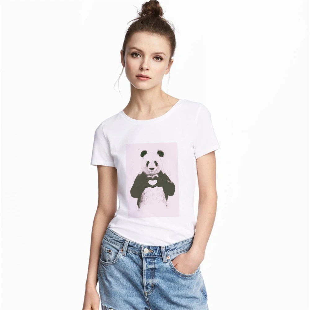Panda Love Heart хлопковая Футболка для женщин 2019 Harajuku Эстетическая забавная футболка с