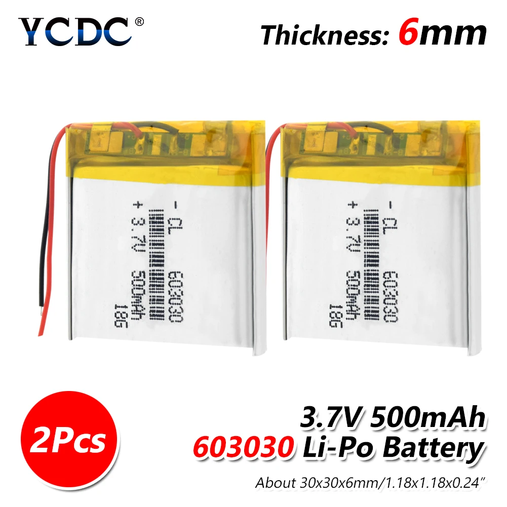 2 pieces 1/2/4 шт 3,7 V 603030 500mAh литий-полимерный аккумулятор Li-po Батарея Перезаряжаемые 3,7 v Напряжение Pcb заряд Защищенный Литий-ионный аккумулятор для Батарея - Цвет: 2 pieces
