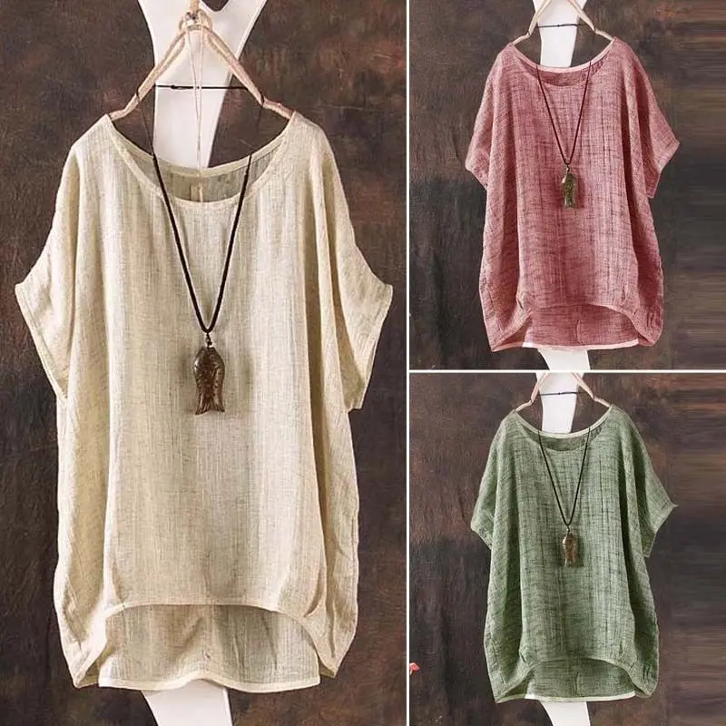 

Women Summer T-Shirt Casual Plain Loose T-Shirts Batwing Asymmetrical Tops