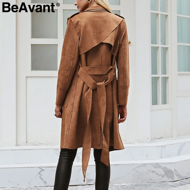 BeAvant 2018 элегантные кожаные замшевые пальто женские с отложным воротником створки