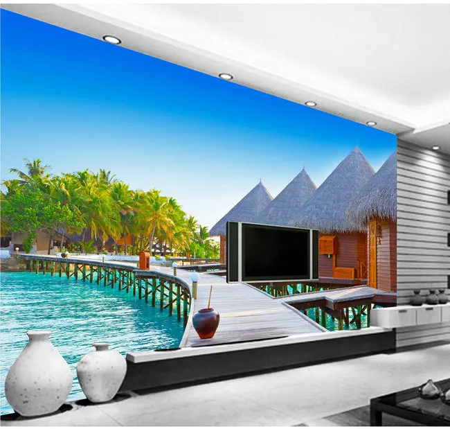 Мальдивы море River Island дом пейзаж фон 3d обои фрески ТВ гостиной спальни