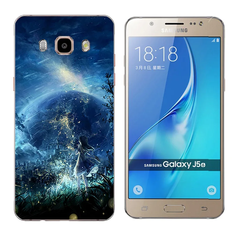 for Funda Samsung Galaxy J5 2016 Phone Cases Snowflake Printing TPU Silicon Cover (2016) J510F Back |