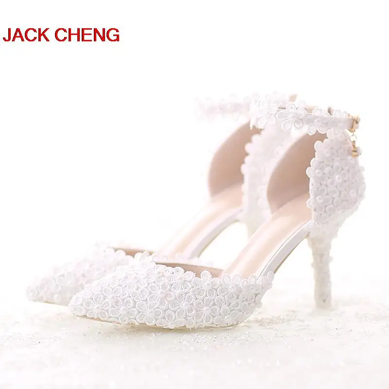 Туфли лодочки свадебные с острым носком на шпильке ремешком щиколотке|wedding shoes|party