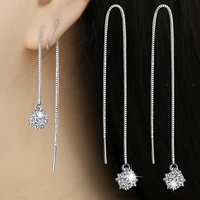 hot sale design fashion jewelry new shiny zircon 925 sterling silver long drop earrings for women gift drop shipping