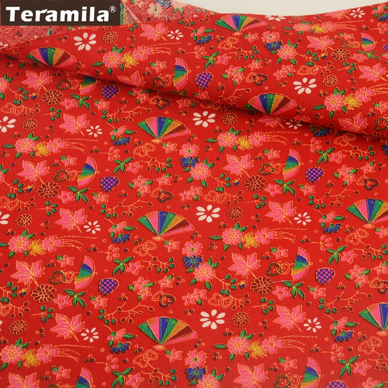 Teramila Cotton Linen Fabric Classical Red High Quality Sewing Quilting Pillow Cushion Curtain Printed Floral Patterns Textile|cotton linen