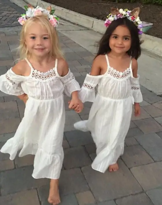 Милое детское винтажное кружевное платье принцессы с открытыми плечами для