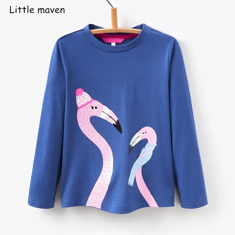 

Little maven children brand baby girls clothes 2018 autumn new girls cotton long sleeve O-neck animal print blue t shirt 51124