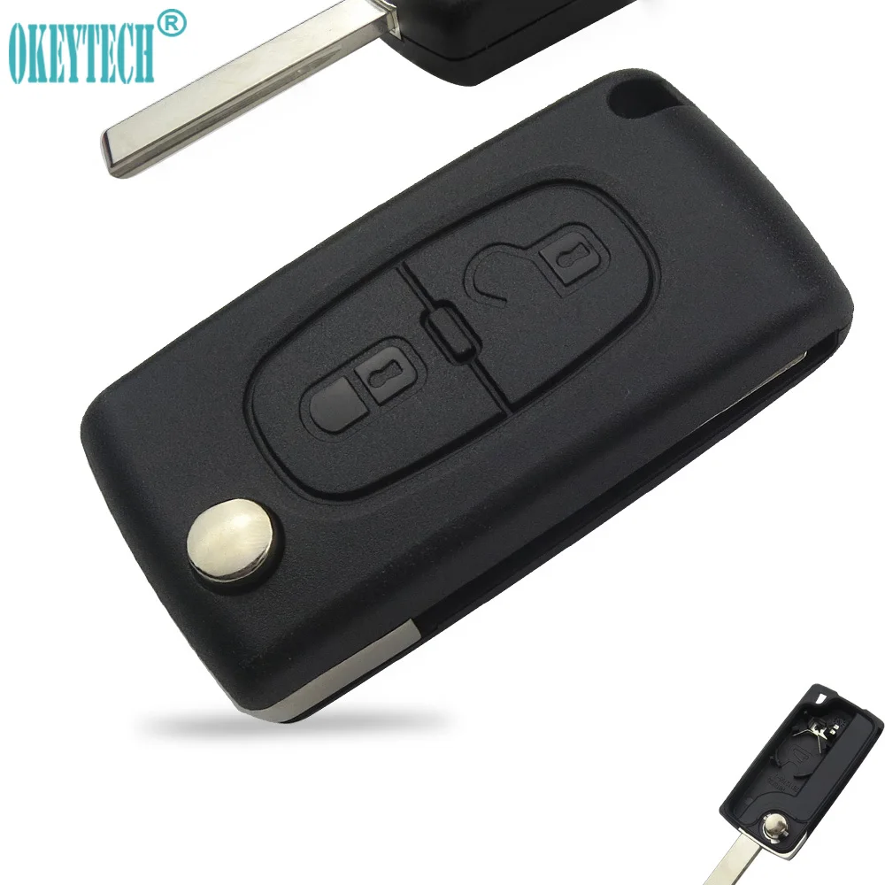 Чехол книжка для автомобильного ключа с 2 кнопками OkeyTech Peugeot 107 207 307 307S 308 407 607 Citroen C2