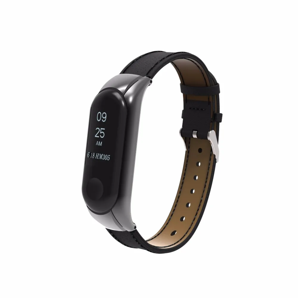 Mi Band 3 ремешок металлический из нержавеющей стали для Xiaomi mi ремешок 3 браслет mi Band 3 Браслеты Кожа Pulseira mi band 3 - Цвет ремешка: 1pcs Leather black