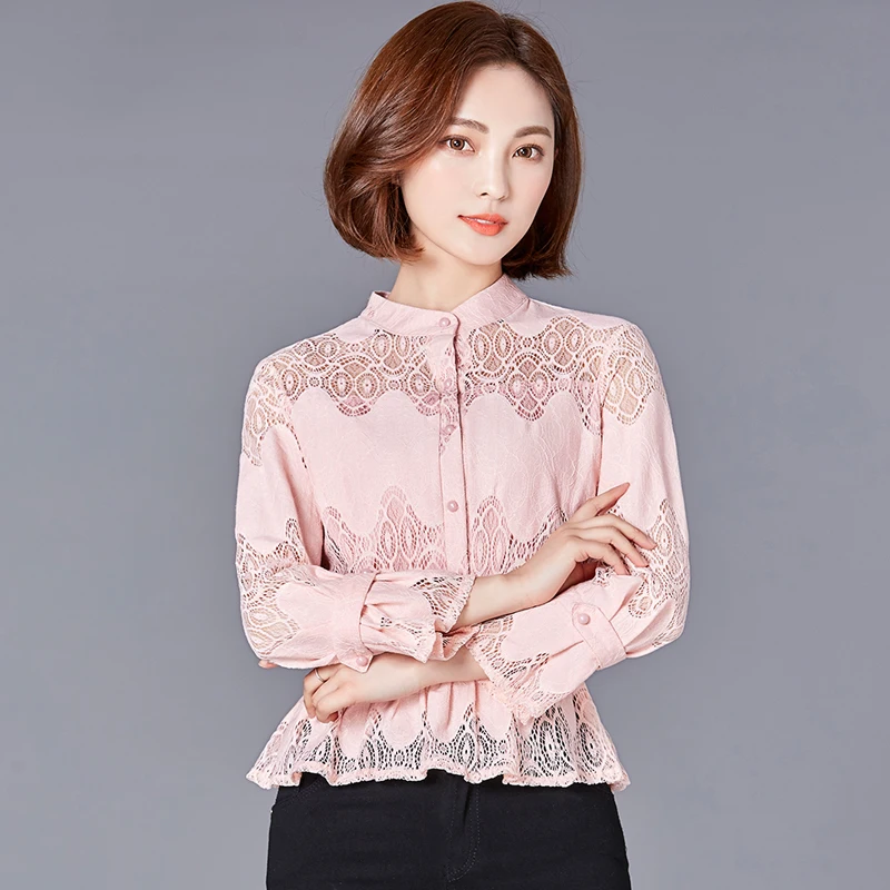 новая волна кружево для женщин блуза со стоячим воротником Блузка Одежда с