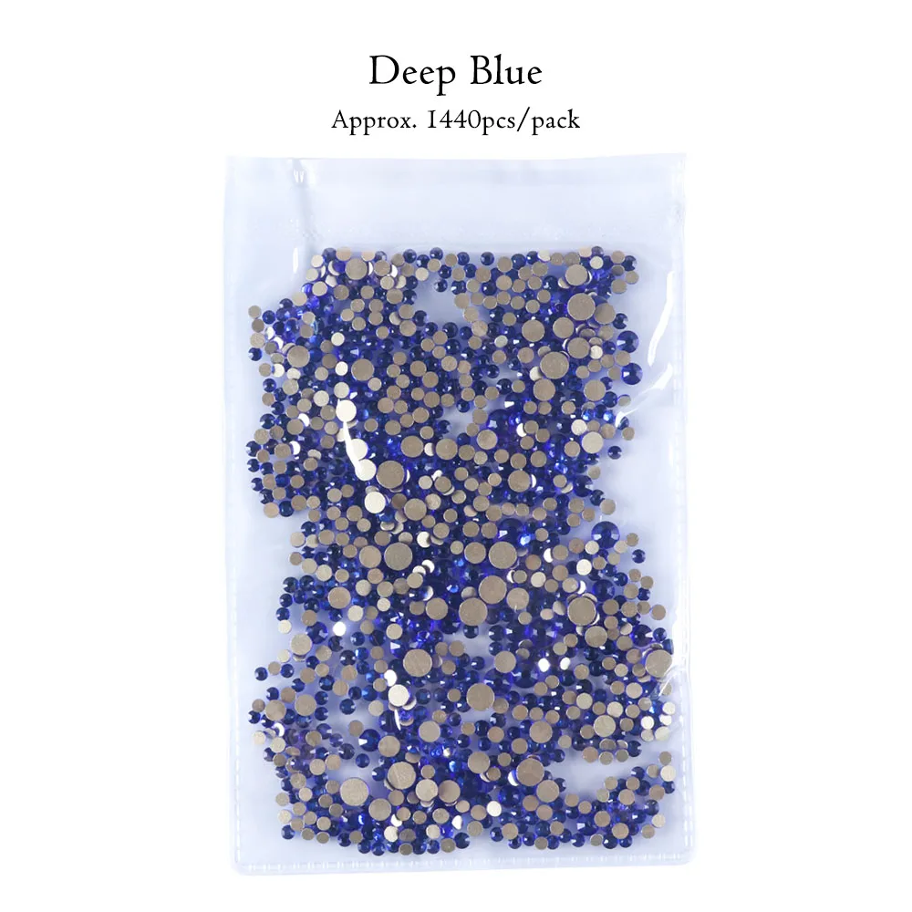 Deep Blue 1440 шт Стразы смешанных размеров кристаллы для ногтей AB плоские с оборота драгоценные камни цветные икры бусины 3D бриллианты стразы аксессуары для ногтей BE1015 - Цвет: Deep Blue