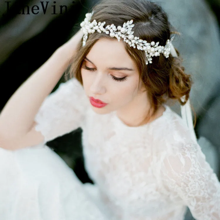 

JaneVini Bohemia Bride Wedding Hair Jewelry Pearl Headband Crystal Bridal Hairband Rhinestone Tiaras Womens Hair Accessories