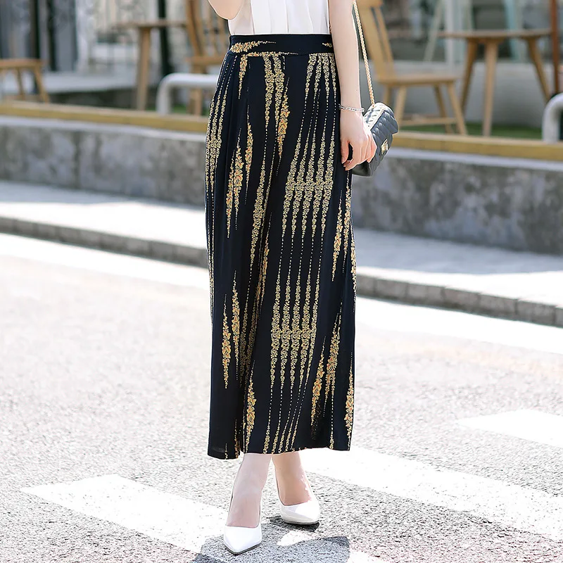 

Middle-aged Women Wide Leg Pants Mother's Clothing 2018 Summer XL-4XL Plus Size Casual Printed Elastic Waist Loose Dance Pants