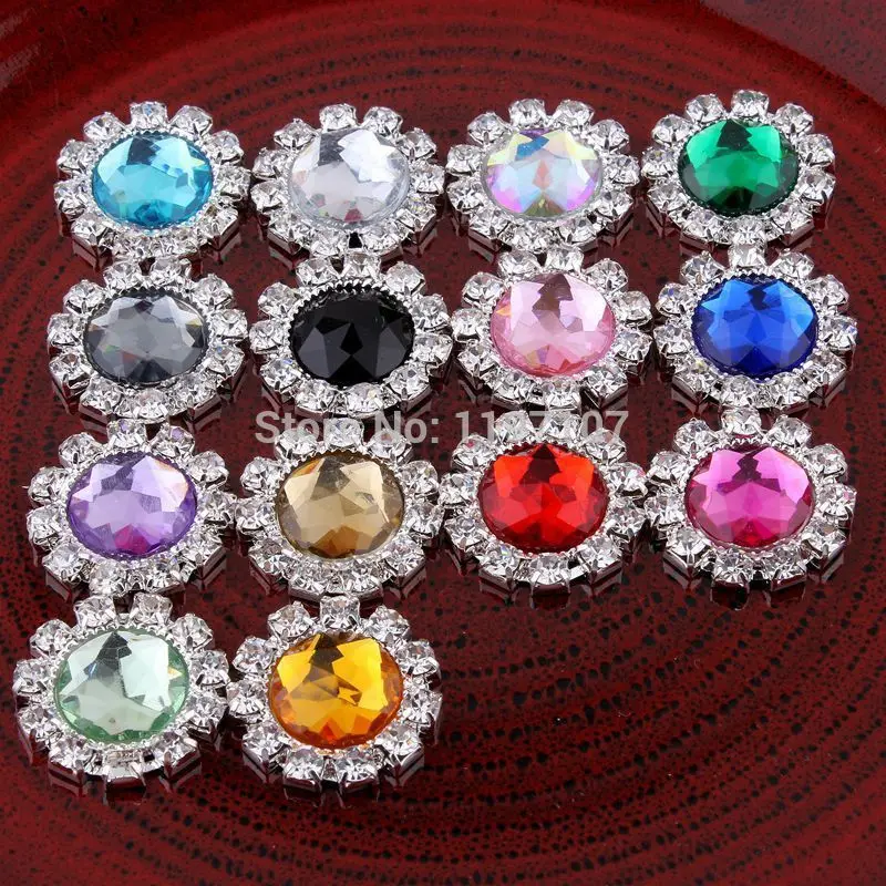 FREE SHIPPING 20mm50pcs/lot Chic Round Alloy Flat Back Acrylic Rhinestone Buttons Handmade Accessories For Girls DIY Decoration | Украшения