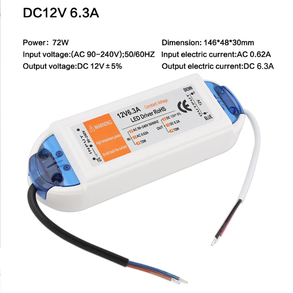 Светодиодный драйвер DC12V/18 Вт/20 Вт/48 Вт/72 Вт/100 Вт Трансформаторы освещения высокое