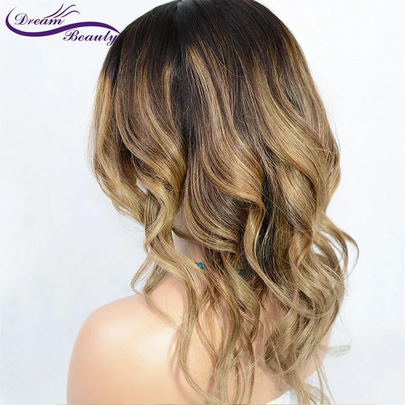 Lace Front Human Hair Wig 13x6 Deep Part Ombre Highlights Color Pre Plucked With Baby Hair Brazilian Remy Hair Wavy Dream beauty