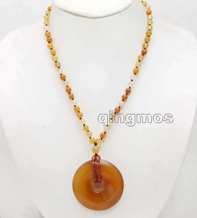 6mm Orange Round stone and 45mm Red stripe pendant 20&quot necklace-nec5968 Wholesale/retail Free shipping |