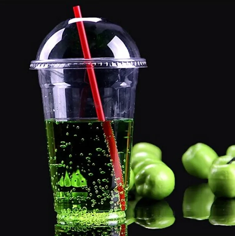 

Clear Plastic Disposable Cups for Iced Coffee Bubble Boba Tea Smoothie, 16 oz - 50 Sets with Dome Lids
