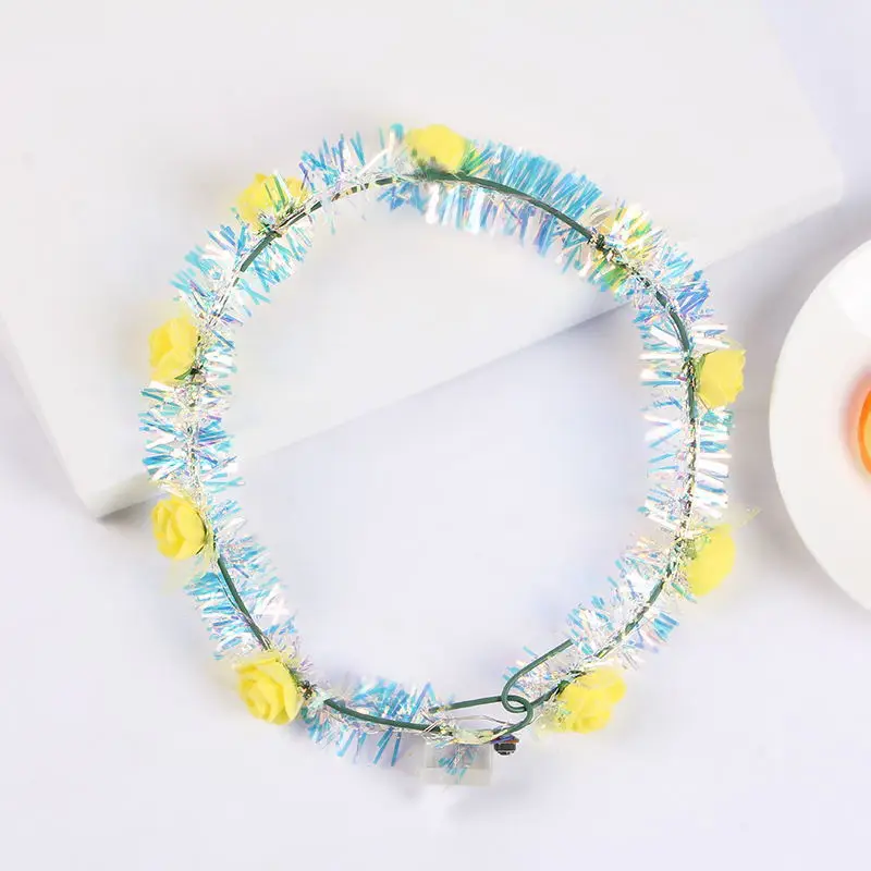 LED Light Flower Headdress Twinkle Crown Garland Wreath Headband Night Party Banquet birthday wedding|Сверкающие товары для