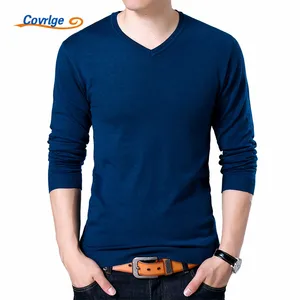 Мужские свитеры Covrlge, Осень-зима 2019, новый свитер, мужские однотонные приталенные пуловеры с V-образным вырезом, модные мужские свитеры поло MZM004
