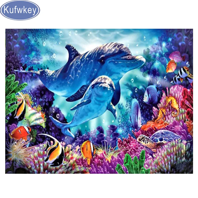 Алмазная 5d Вышивка картина с дельфинами полная выкладка украшение для дома и