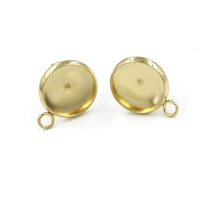 20pcs stainless steel gold stud earring posts with loop dia 14mm cabochon earrings base settings diy jewelry findings