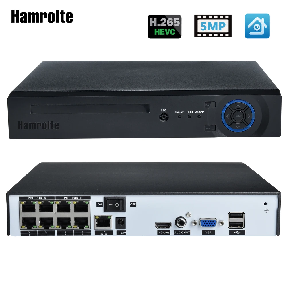 Камера видеонаблюдения Hamrolte 8 каналов H.265 POE NVR Max 4K выход для iee802.3af 48 В IP Поддержка