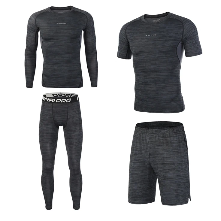 4 PCS Set Высокое качество сжатия Мужская Спорт костюмы Быстрый сухой тренажерный зал Колготки запуск наборы одежда Спорт бегу - Цвет: 4 PCS Set