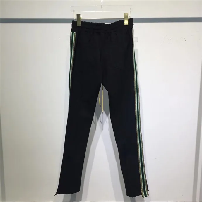 RHUDE Traxedo брюки для девочек SLIM/SKINNY FIT Rhude Новое поступление для мужчин хип-хоп спортивные брюки BLK/GRN черный W/золото шнурок ленты брюки для девочек