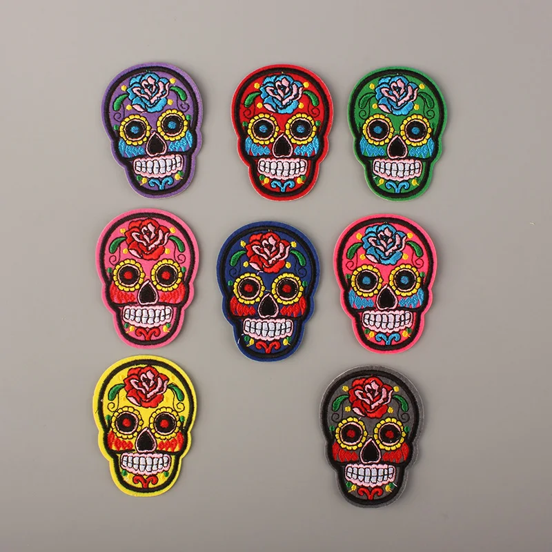 8 шт./лот цветочек черепа патчи для Костюмы Утюг на вышитые аппликации DIY