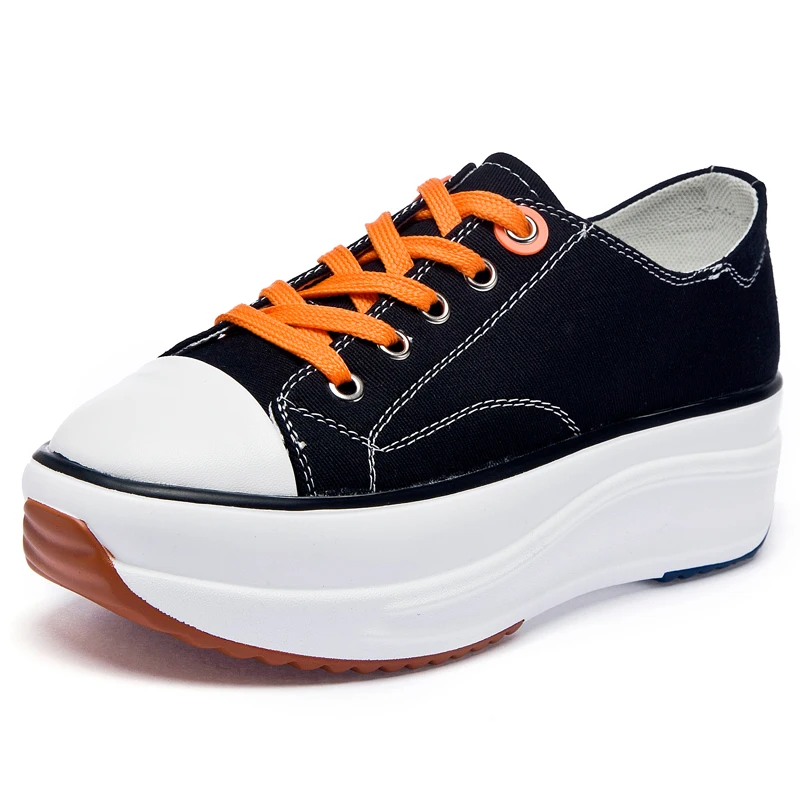 Black Canvas Shoes Женская Вулканизированная обувь на платформе; парусиновая удобная женская обувь на шнуровке; осенние кроссовки; женская повседневная обувь; криперы - Цвет: Black Canvas Shoes