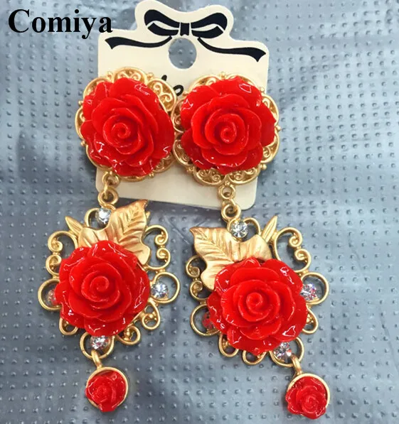 Женские винтажные серьги Comiya элегантные с красным цветком розы в американском