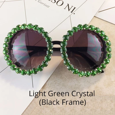 Light Green - Black Ralferty увеличенные Круглые Солнцезащитные очки женские роскошные кристаллы и Стразы ручной работы солнцезащитные очки UV400 круглые оттенки женские Oculos G1914 - Цвет линз: Light Green - Black