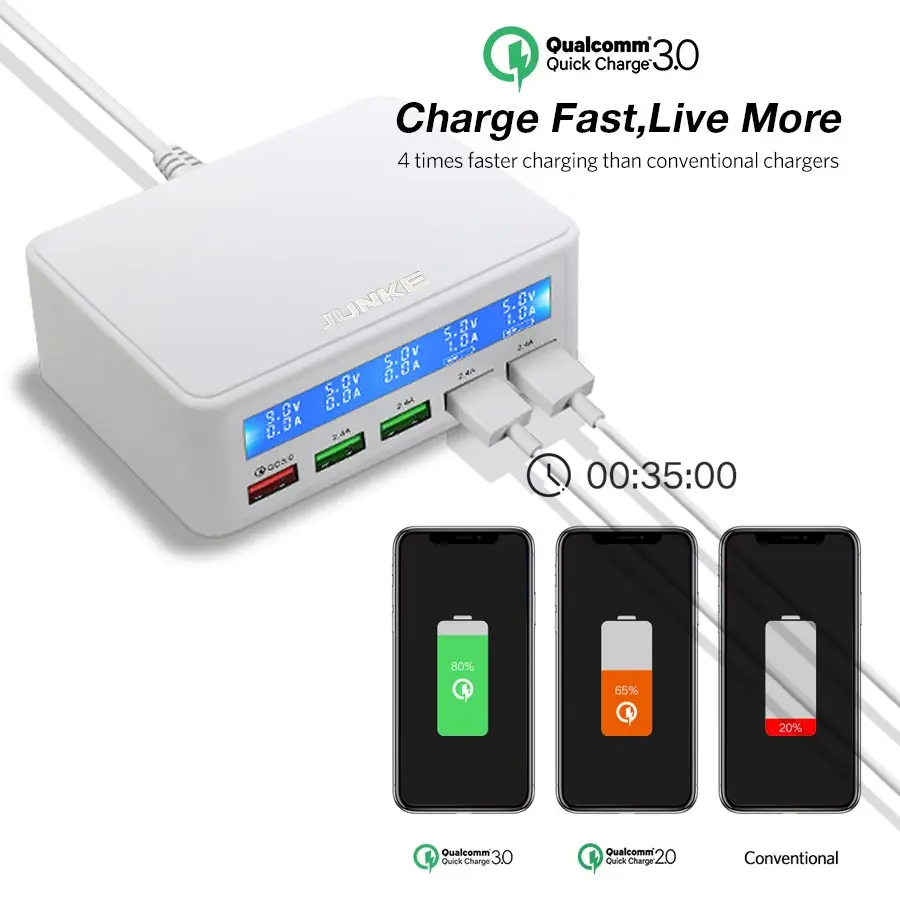 Универсальная зарядная станция JUNKE 5 портов USB 50 Вт быстрая зарядка несколько