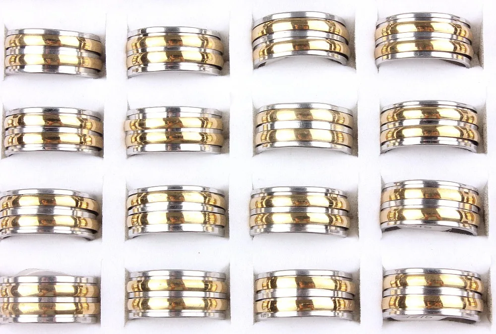 Phoebus Wholesale 10pcs New High boutique men's stainless steel Gold P Color Turning ring finger tide personality rings | Украшения и
