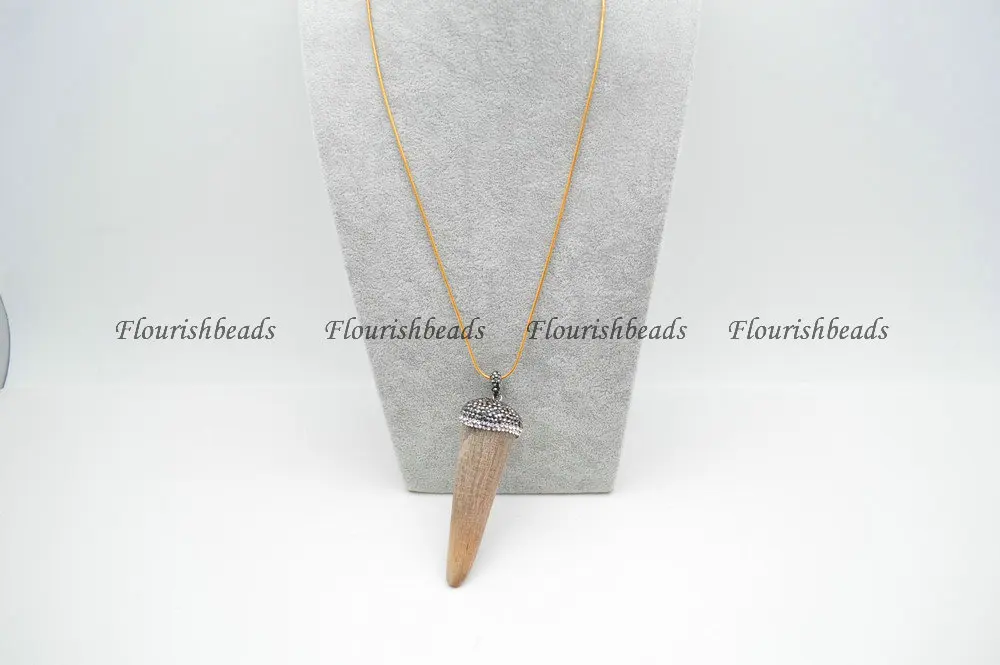 Surface Cutting Natural OX Horn Bone Pendant Linked Chains Necklace Fashion Jewelry Black Glass Beads setting | Украшения и