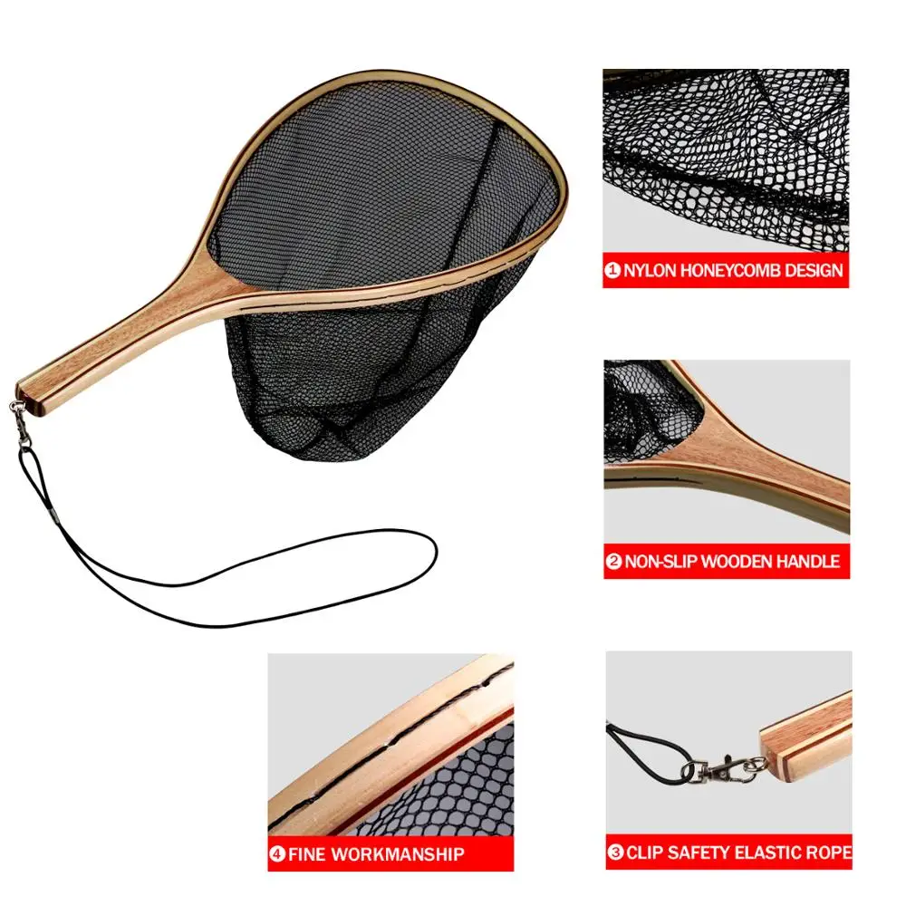 Рыболовная сеть для ловли нахлыстом складная рыболовная с деревянной ручкой