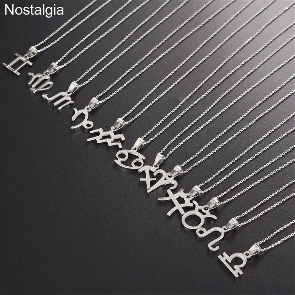 

Nostalgia Stainless Steel 12 Star Zodiac Necklace Horoscope Constellation Ouija Witchcraft Pendant Birthday Gifts Bijoux Femme