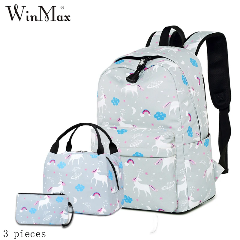 

Winmax Fashion 3Pcs/Set Unicorn Mochila Nylon Backpack Travel Rucksacks Leisure Backpacks for Teenage Girls School Bagpack