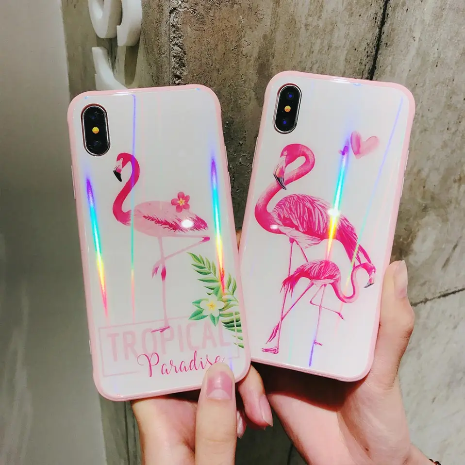 Для iphone 6 7 8 розовое стекло Любовь Фламинго чехол для телефона S плюс Funda Drop-proof