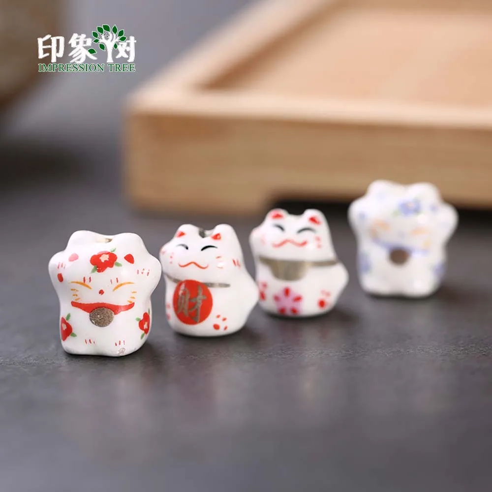 10 шт 12 14 мм Lucky Cat Керамика бусины манэки нэко \ кошки распорки милые миленькие в